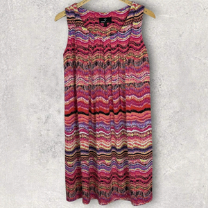 Ronni Nicole Multicolor Shift Dress Pleated Front Bohemian Print Size 8 Boho